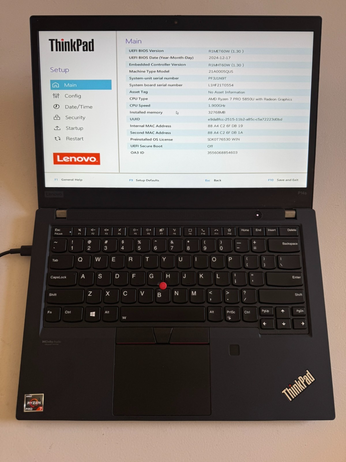 Lenovo ThinkPad P14s Gen 2 Laptop AMD Ryzen 7 PRO 5850U 32GB RAM – No SSD