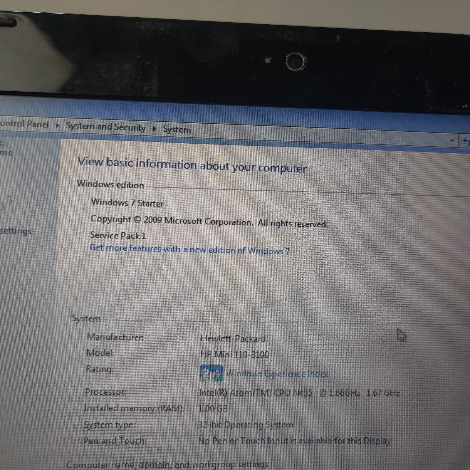 TESTED – HP Mini 110-3135DX – 10” Laptop – NEEDS NEW BATTERY & CHARGER