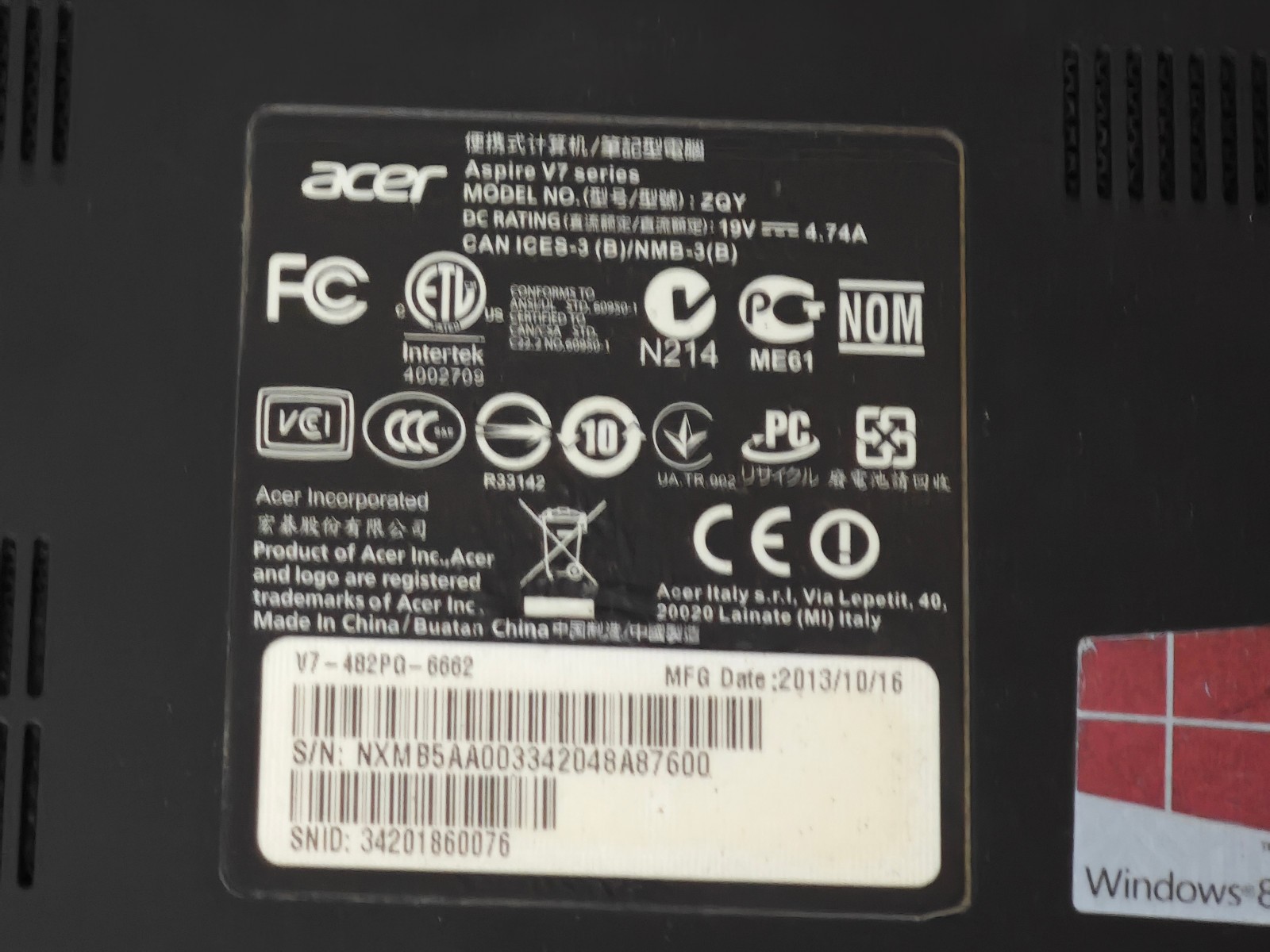 acer v7-482pg ZQY – 24GB SSD, 500GB HDD, 8GB RAM, Intel i5-4200u Nvidia Gtx 750m
