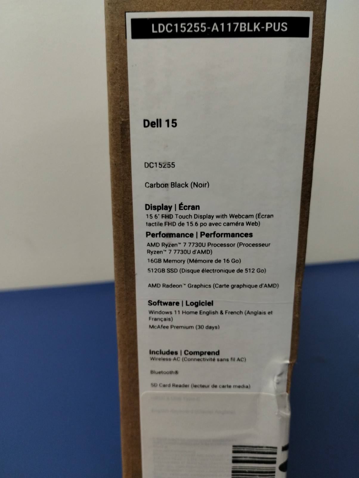 DELL 15 DC15255 G8MK9, AMD Ryzen 7 7730U, 2.00 GHz, 16 GB RAM, 512 GB NVMe SSD