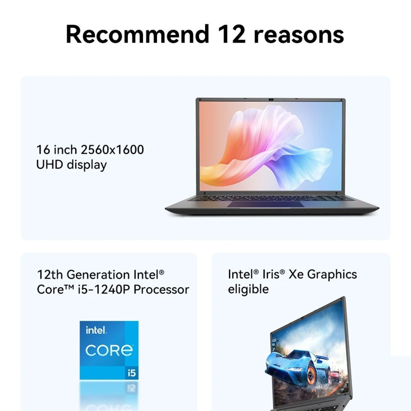 16 Inch Laptop Intel Core I5 1240P 16GB Ram 1TB SSD Windows 11 Pro 2 5K IPS PC
