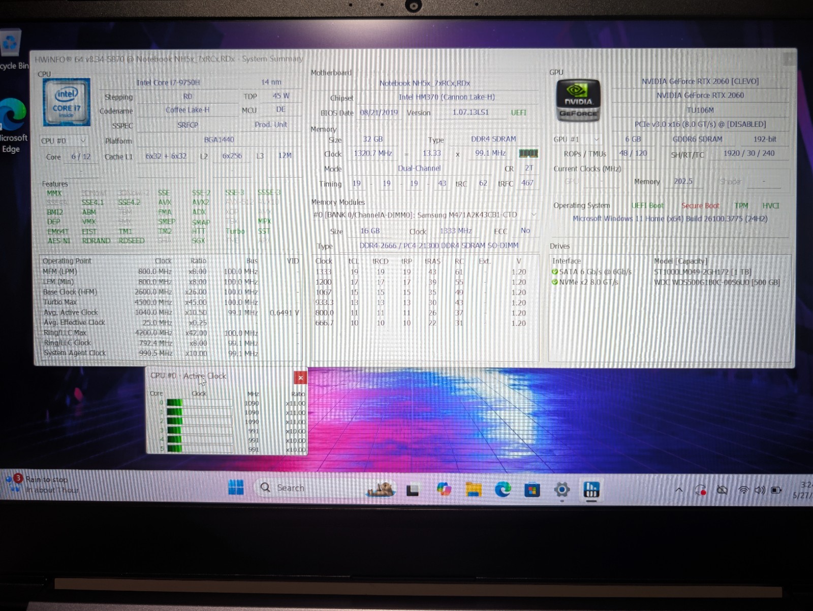 Clevo Sager NH58R | i7-9750H 32GB RAM 500GB SSD + 1TB HD | FHD@240Hz RGB Backlit