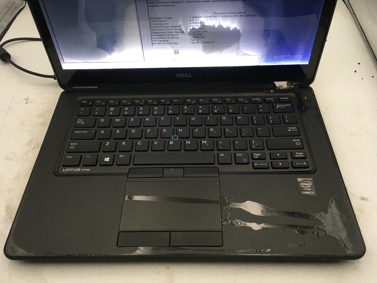 DELL LATITUDE E7450 – FOR PARTS/LCD LEAKED – INTEL I7 5600U – NO RAM – READ – BB