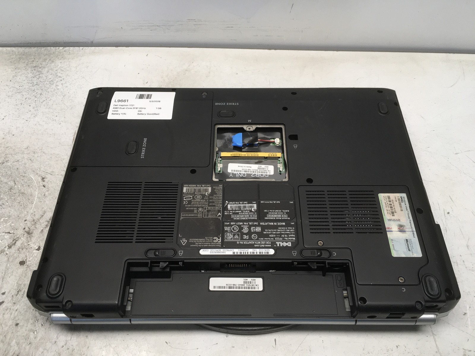 Dell Inspiron 1721 AMD Dual-Core 0F81 2GHz 1 GB NO HDD No Batt
