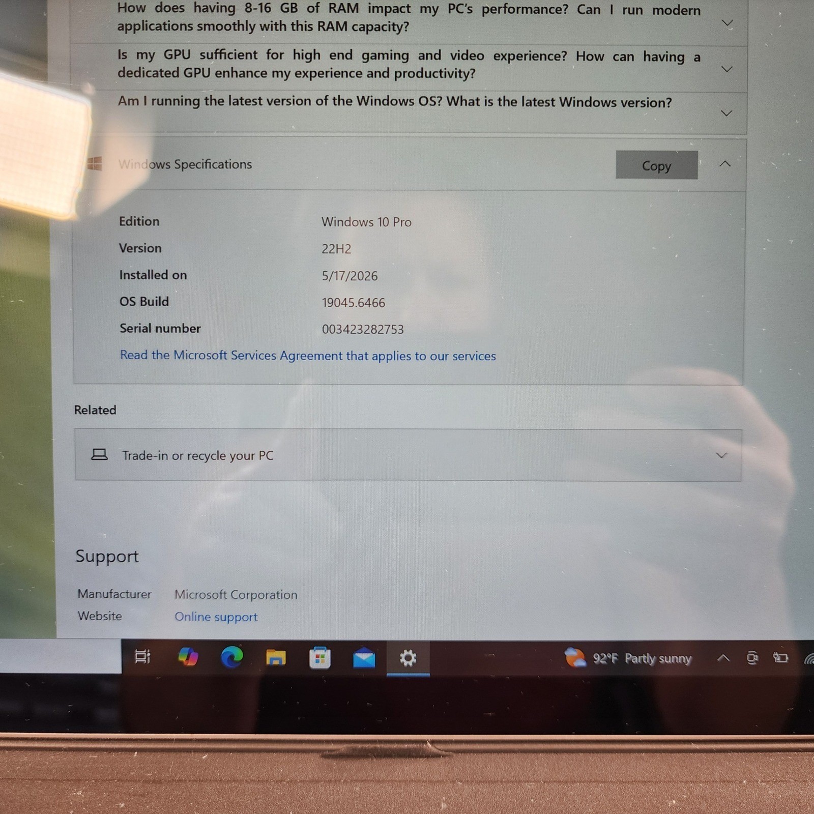 Microsoft Surface Pro 5 1796 Intel i5-7300U 8GB RAM 128GB SSD Windows 10 Pro