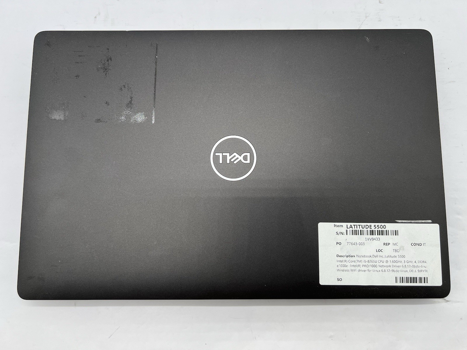 Dell Latitude 5500, i5-8265U CPU, @ 1.60GHz, 8GB RAM-No HDD/OS/Charger