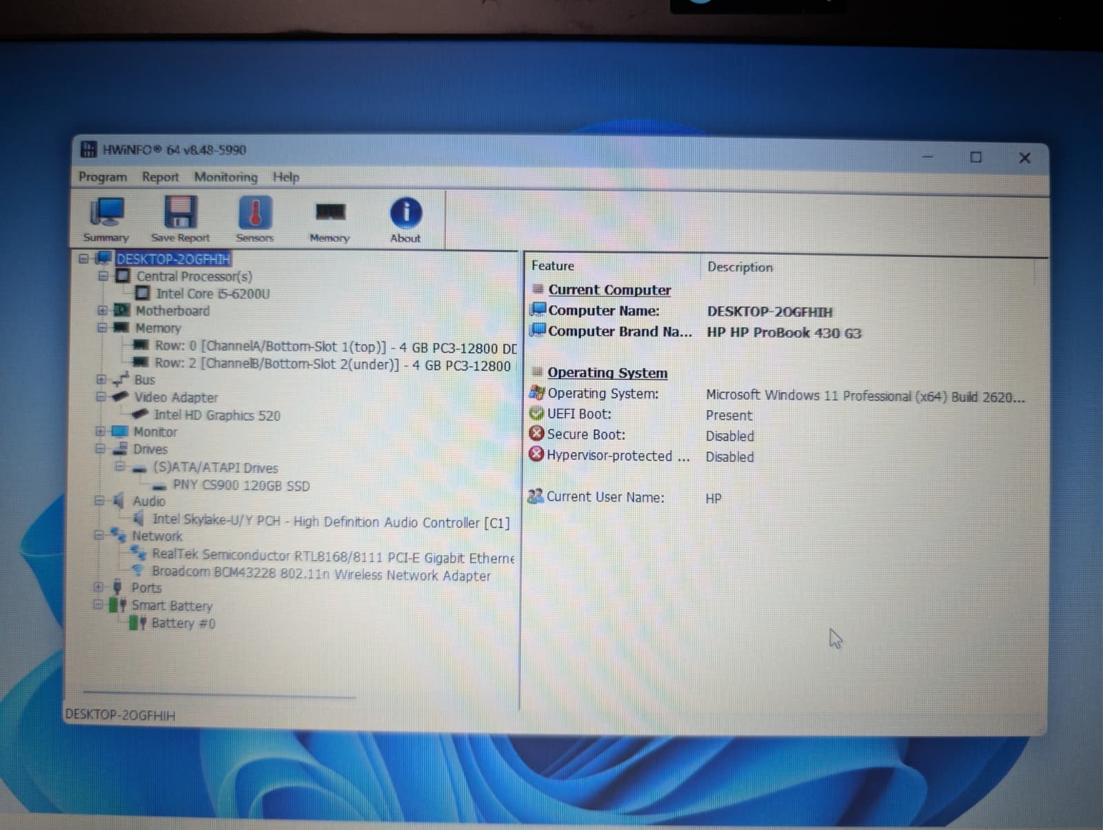 HP ProBook 430 G3 | i5 6th Gen 8GB RAM 128GB SSD | HD Windows 11 Pro Adapter