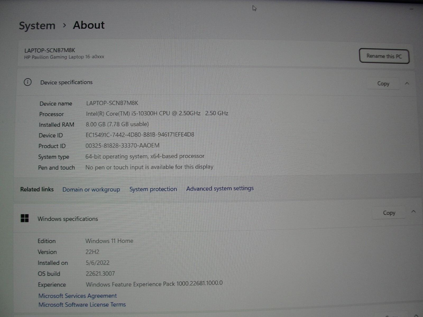 HP Pavilion Gaming 16-A0032DX 16.1” FHD Core i5-10300H 2.5GHz 8GB SSD 512GB