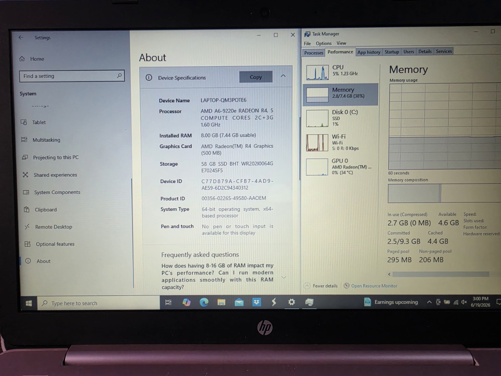 HP Stream 14-inch AMD 8GB RAM, 64GB, 1.60 GHz, Lot of 2 Laptops, See Description