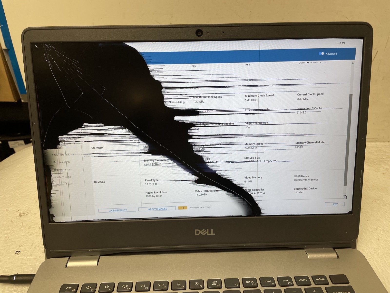 Dell Inspiron 14 5493 Intel i5-1035G1 @3.30GHz 8GB RAM NO SSD BrokenScreen Parts