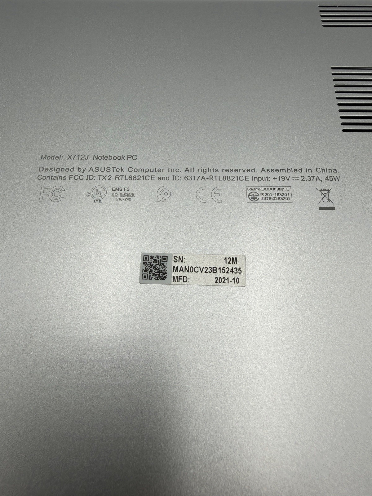 ASUS VivoBook 17 X712J 17.3″ Laptop i5-1035G1 12GB RAM 1TB Win 11 Charger