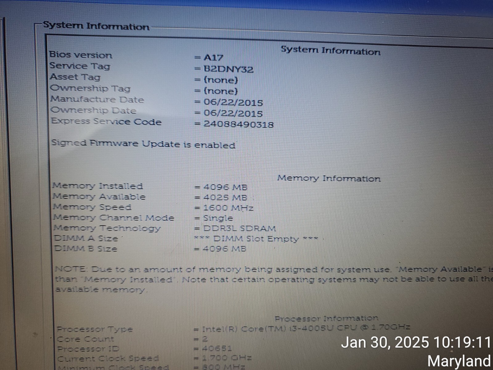 Dell Latitude 3550 15″ Laptop i3-4005u 4gb Ram No Drives Boots Bios