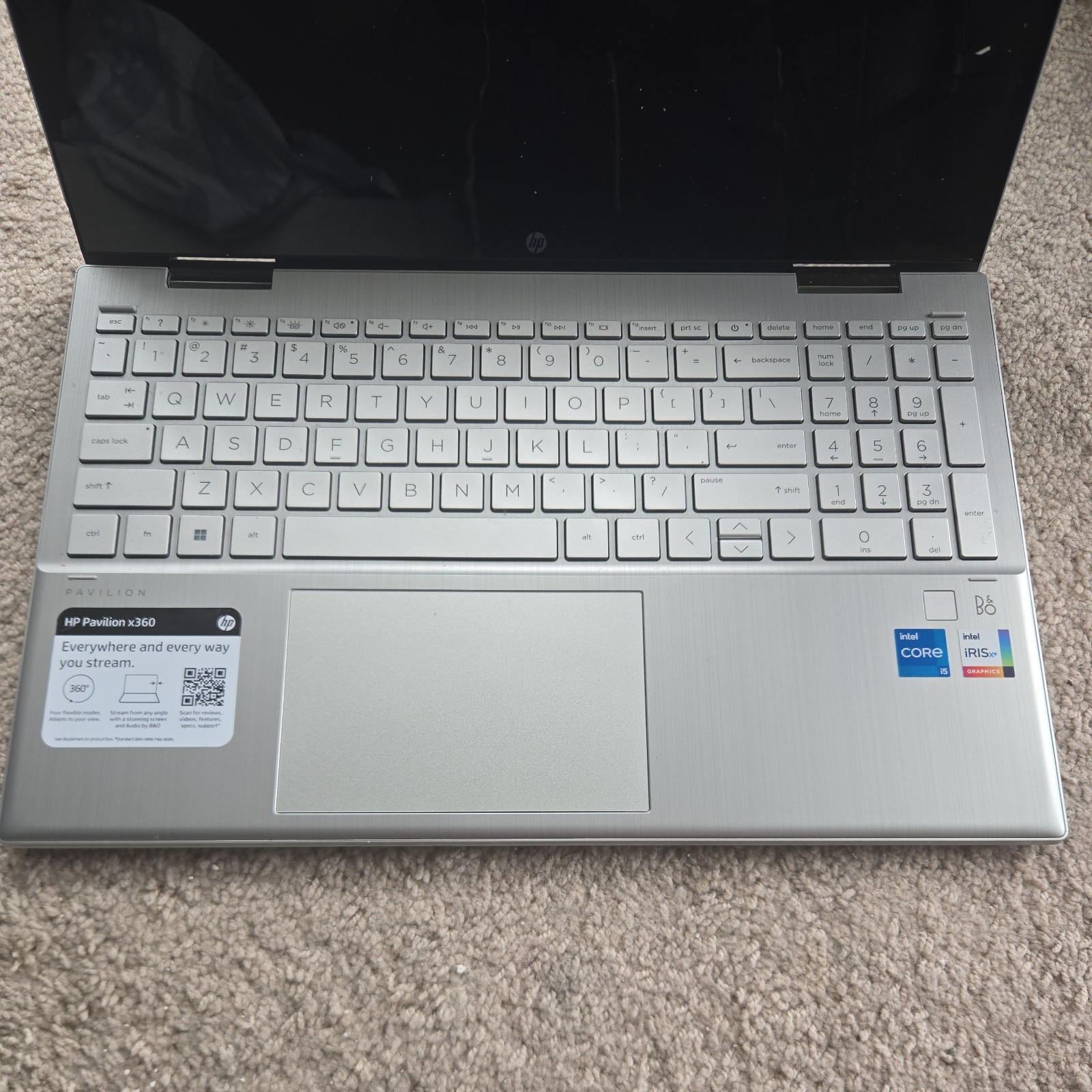 HP Pavilion x360 2-in-1 15.6″ i5 12th 8GB ram 256GB Silver Laptop. 96% battery