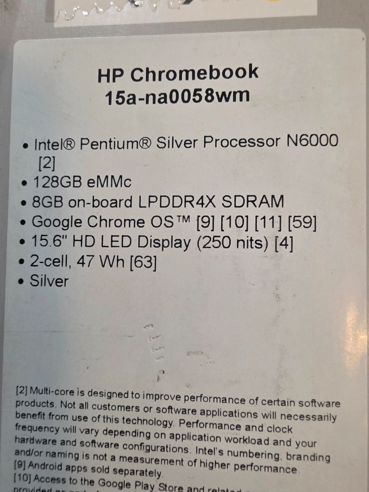 HP 15.6″ Chromebook Intel Pentium Silver N6000 8GB RAM 128GB eMMC 15a-na0058wm
