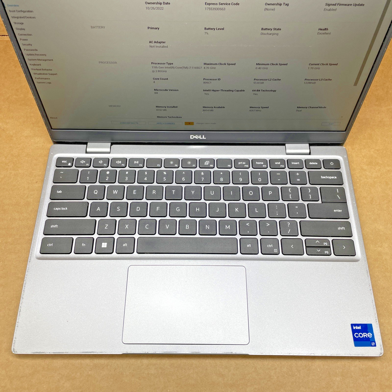 Dell Latitude 3320, Intel Core i7-1165G7 @ 2.80GHz, 8GB RAM, No SSD No Os