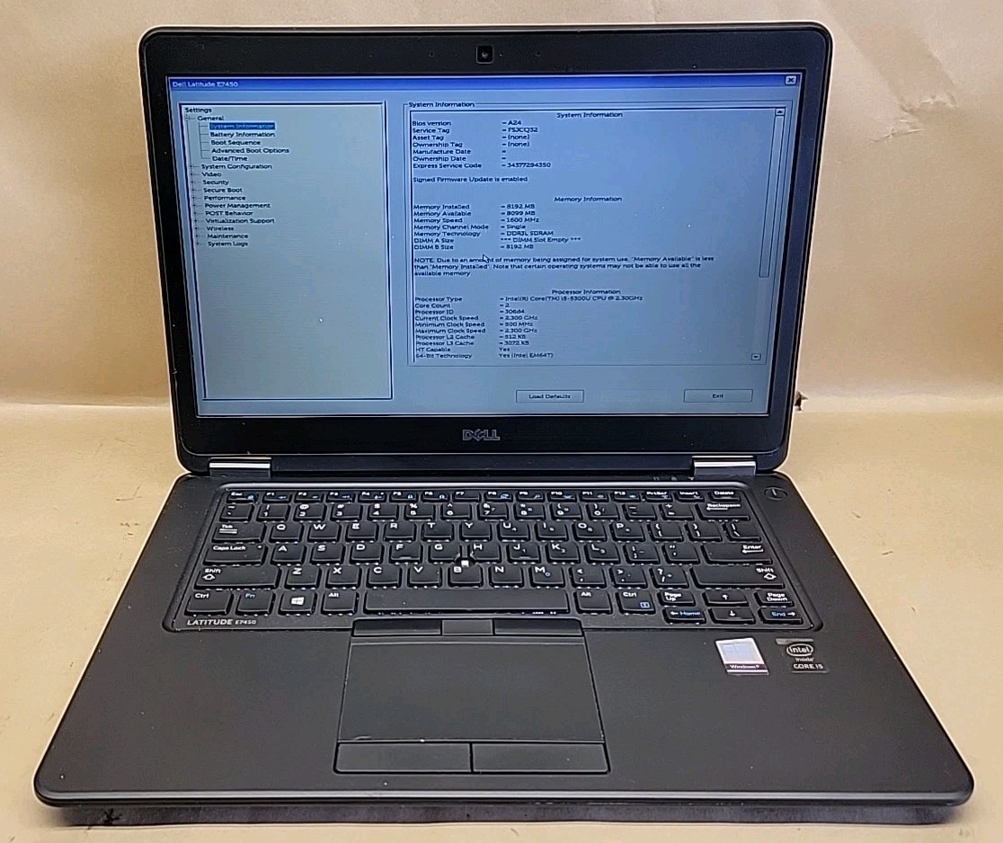 Dell Latitude E7450, Intel Core i5-5300U @ 2.3GHz, 8GB RAM, NO SSD, NO OS
