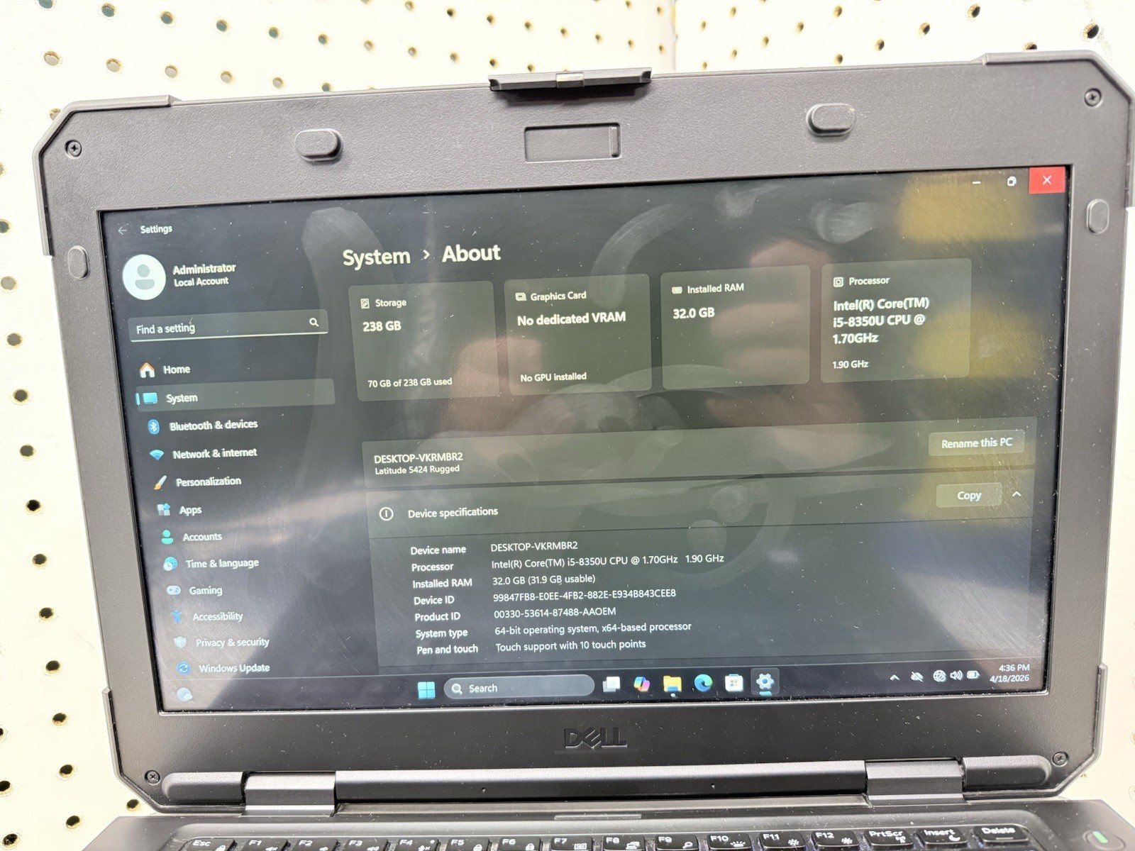 Dell Latitude 5424 Rugged | I5-8th Gen | 32 GB RAM | 256 GB SSD | Wind 11 Pro
