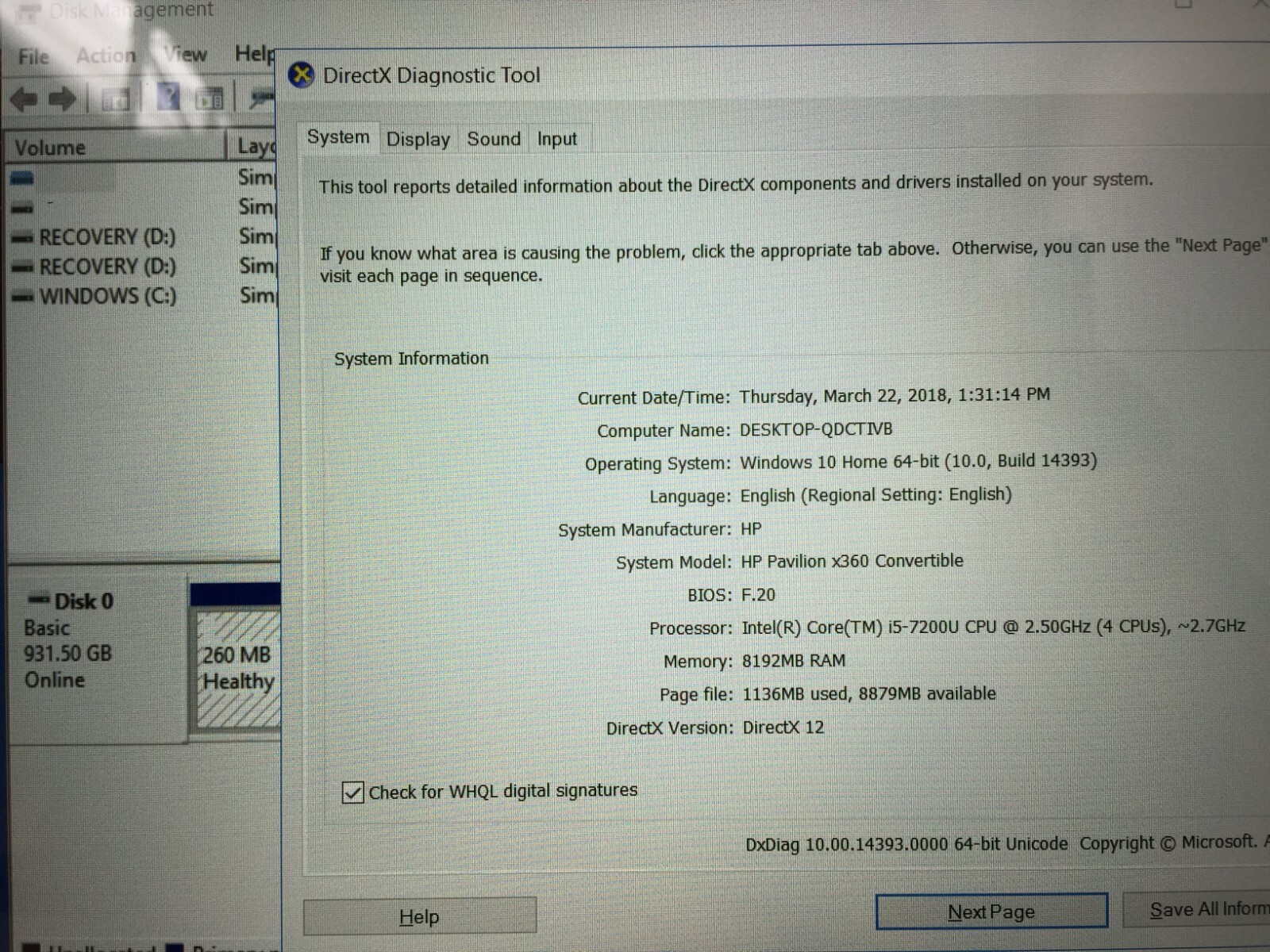 *Faulty* HP Pavilion x360 15-bk193ms 15.6″ Touch Laptop/i5-7200U/8GB/1TB HDD/W10
