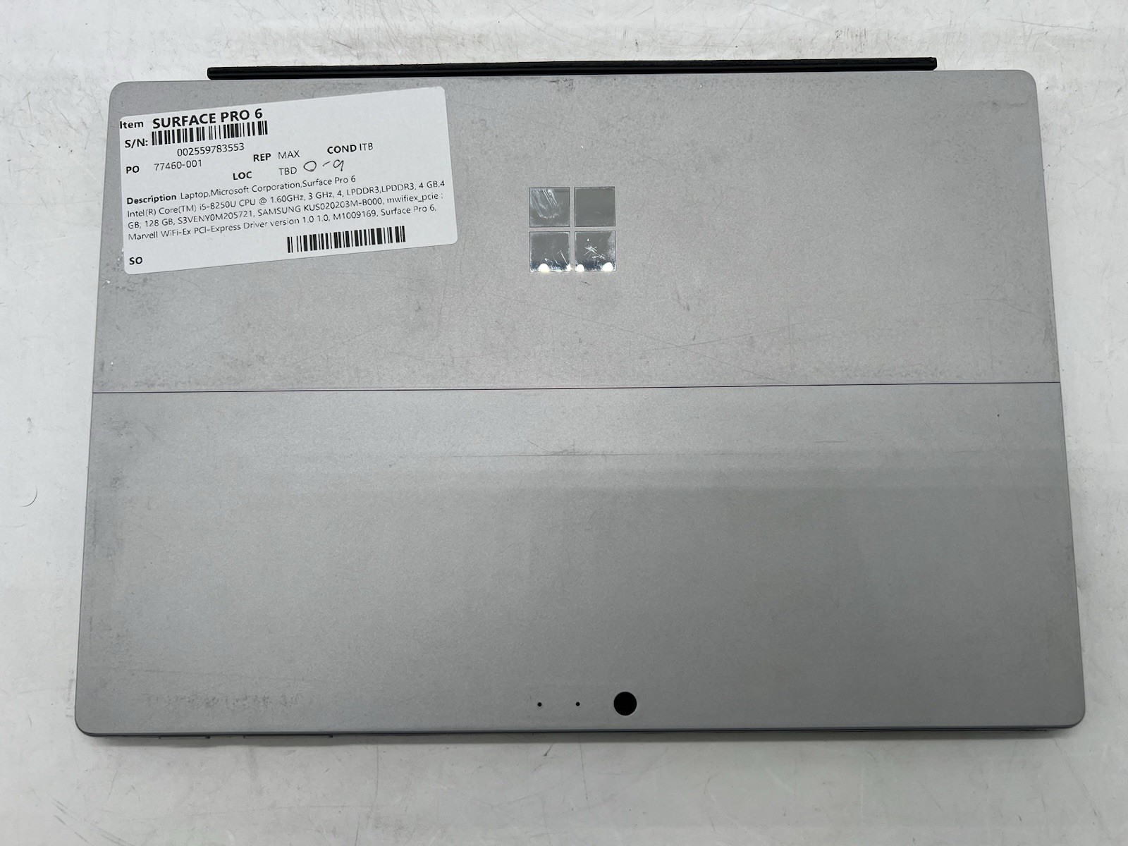 Microsoft Surface Pro 6, i5-8250U CPU, @ 1.60GHz, 8GB RAM, 128GB NVMe-No OS/AC