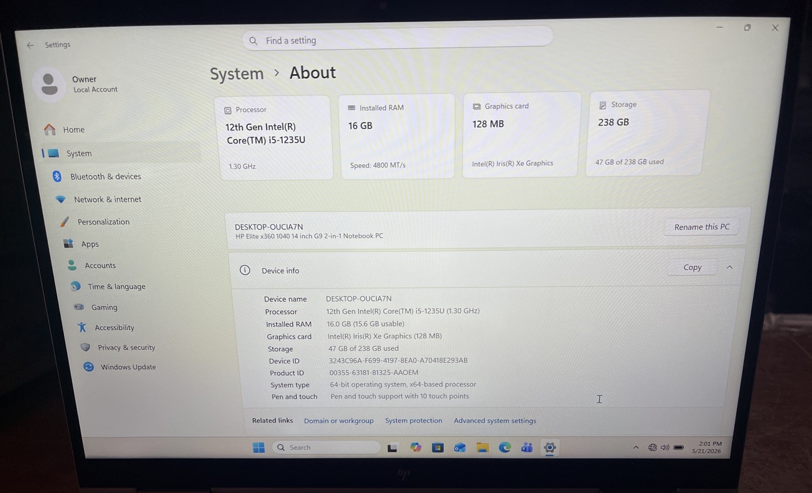 HP EliteBook x360 1040 G9 2-in-1 14″ i5-1235U@1.3GHz, 16GB RAM, 256GB M2, W11P