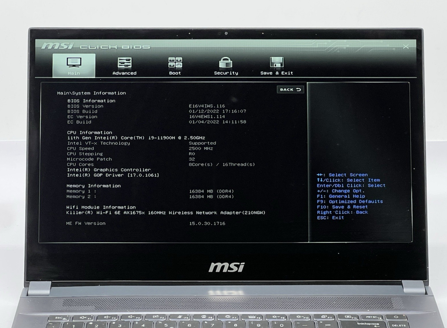 MSI WS66 11UKT Laptop, i9-11900H. @ 2.50GHz, 32GB RAM, 1TB NVMe-No OS/Charger