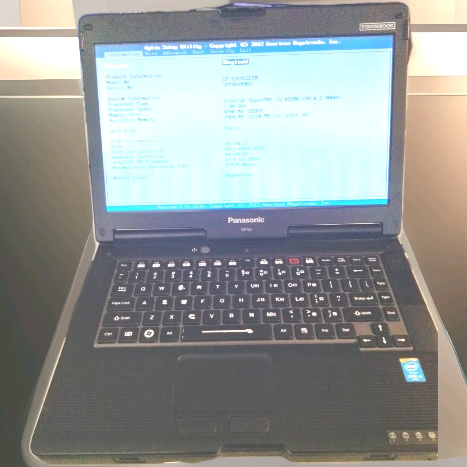 Panasonic Toughbook CF-54 14″ i5-vPro, No Operating System Hard Drive Power Cord