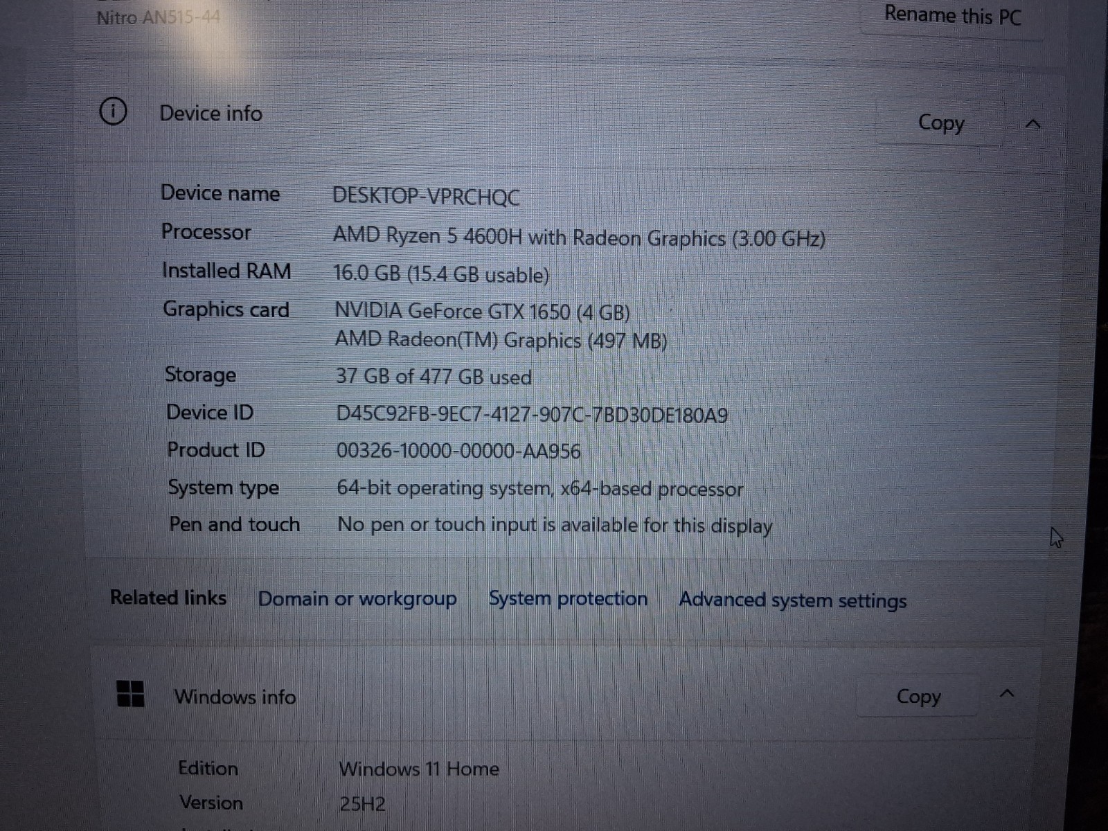 Acer Nitro 5 AN515-44-R99Q GTX 1650