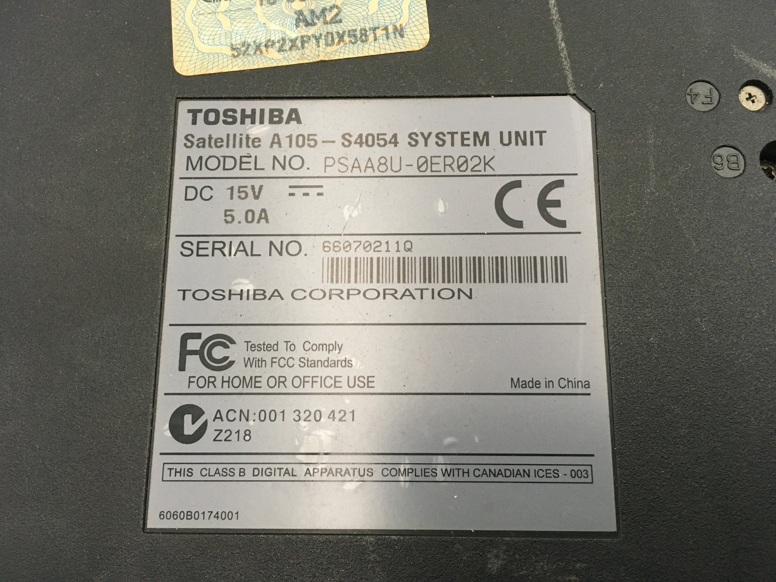 TOSHIBA SATELLITE A105 S4054 – FOR PARTS – INTEL CENTRINO – 512MB RAM – READ -BB