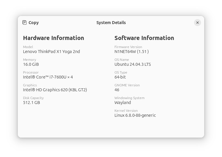 Lenovo X1 Yoga 2nd i7-7600U 16GB 512GB 2K Touch Ubuntu 24.04 OEM Install