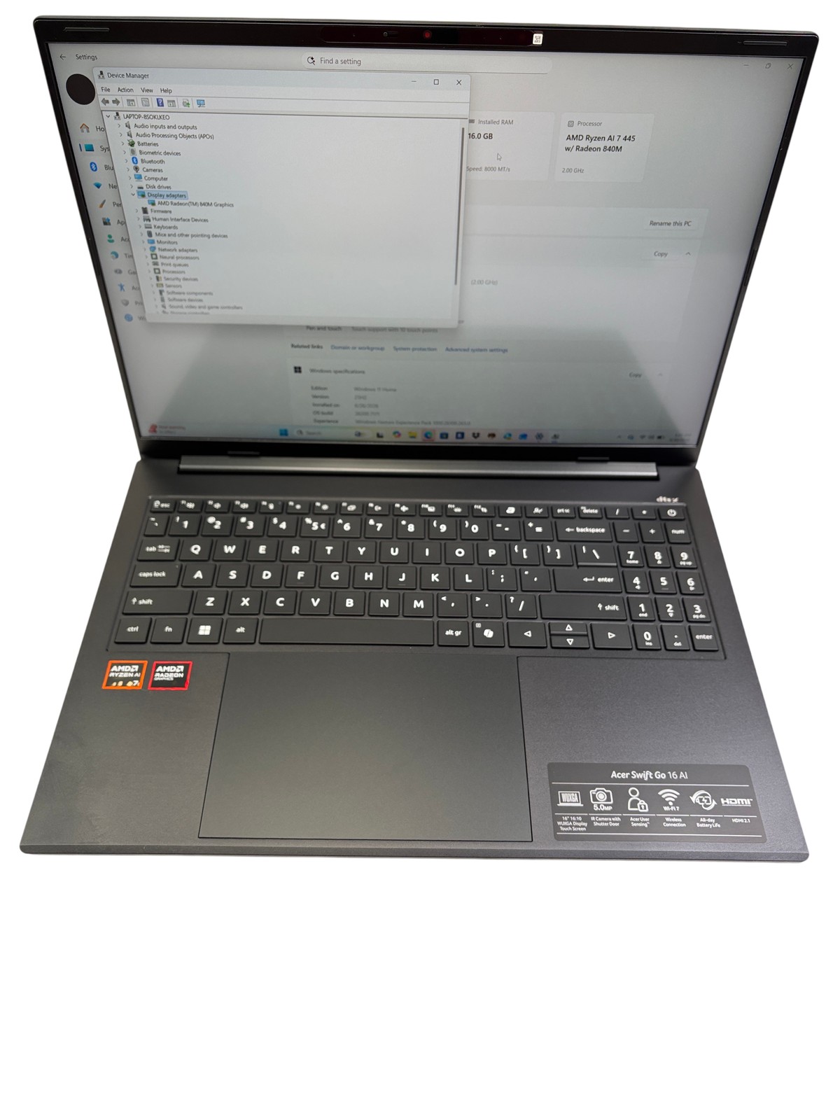 Acer Swift Go 16 AI N25Q23 AMD Ryzen AI 7 445 2GHz 16GB Ram 1Tb SSD 16″