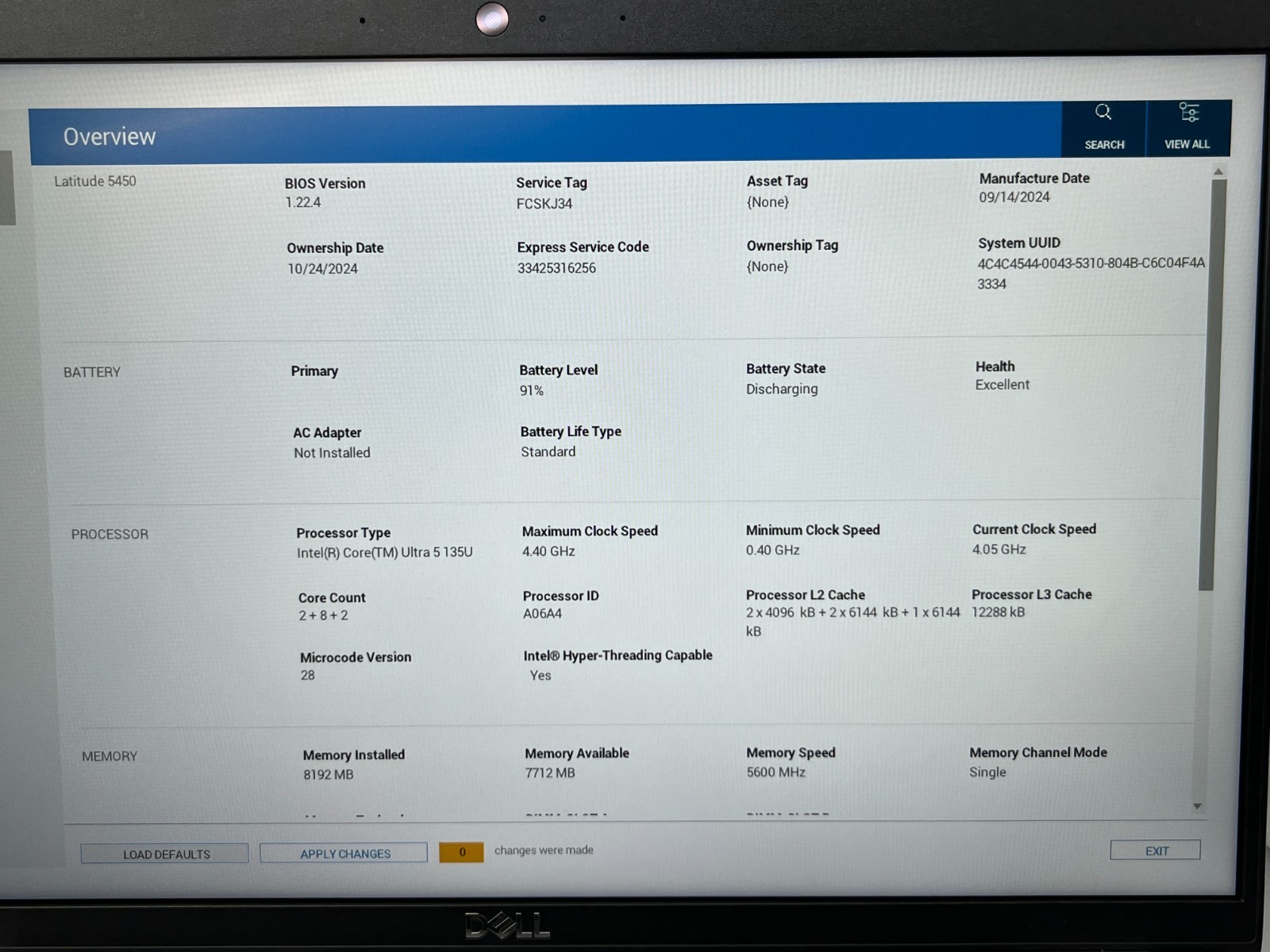 DELL LATITUDE 5450 ULTRA 5-135U@4.40GHz 8GB NO SSD/OS *Check Pictures*