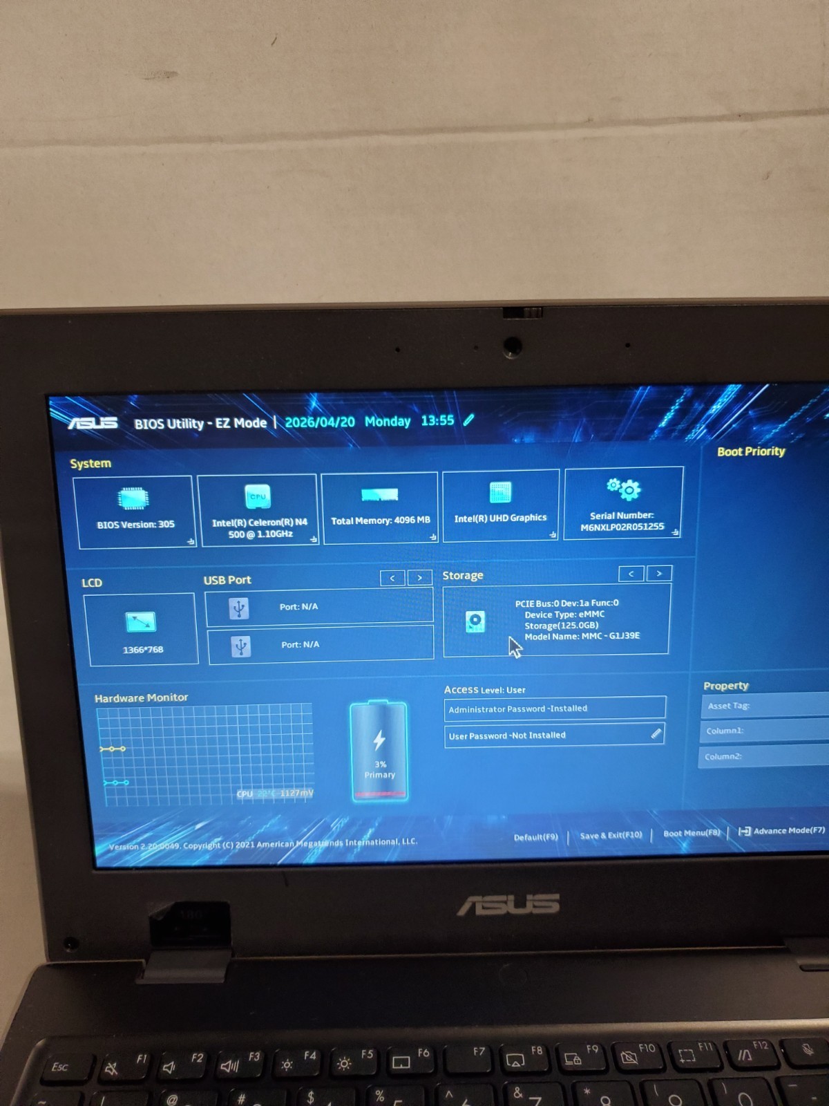 Lot of 10 ASUS BR1100CK 11.6″ Intel N4500 4GB RAM 128GB SSD NO OS! BIOS PW! #69