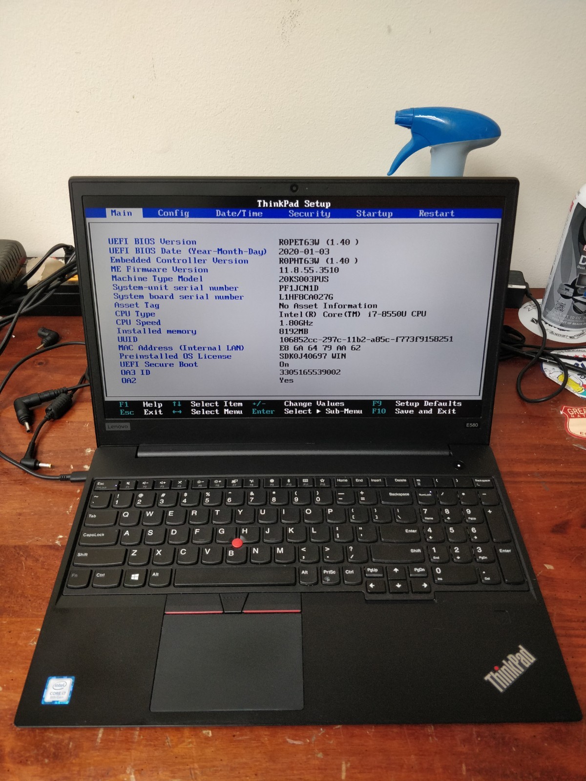 Lenovo ThinkPad E580 INTEL CORE I7-8550U@1.80GHz 8GB RAM NO DRIVE PARTS 8905