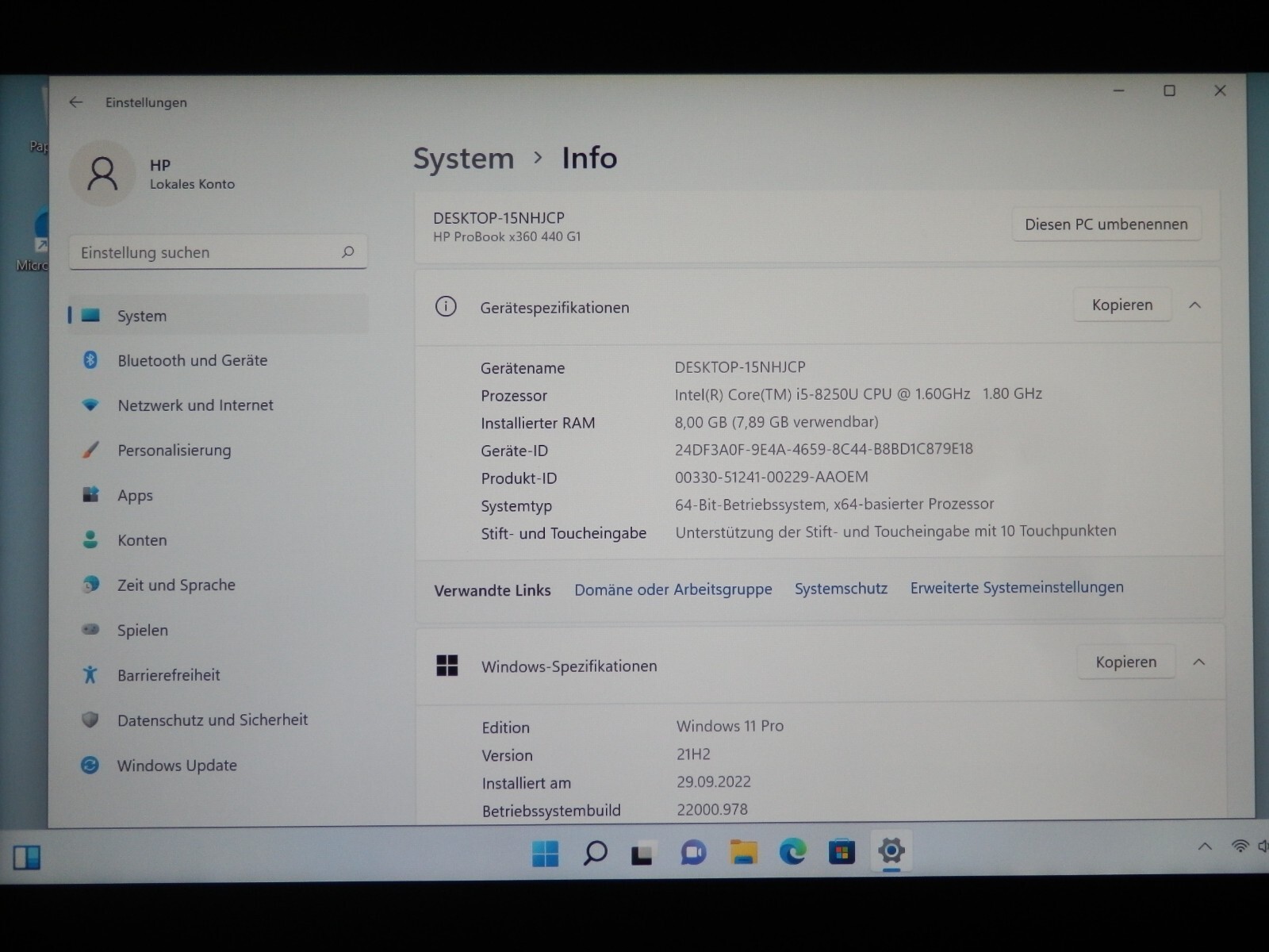 HP ProBook X360 440 G1 , Intel i5-8250U, 8GB Ram 256GB SSD, UHD 620 14″ Zoll FHD