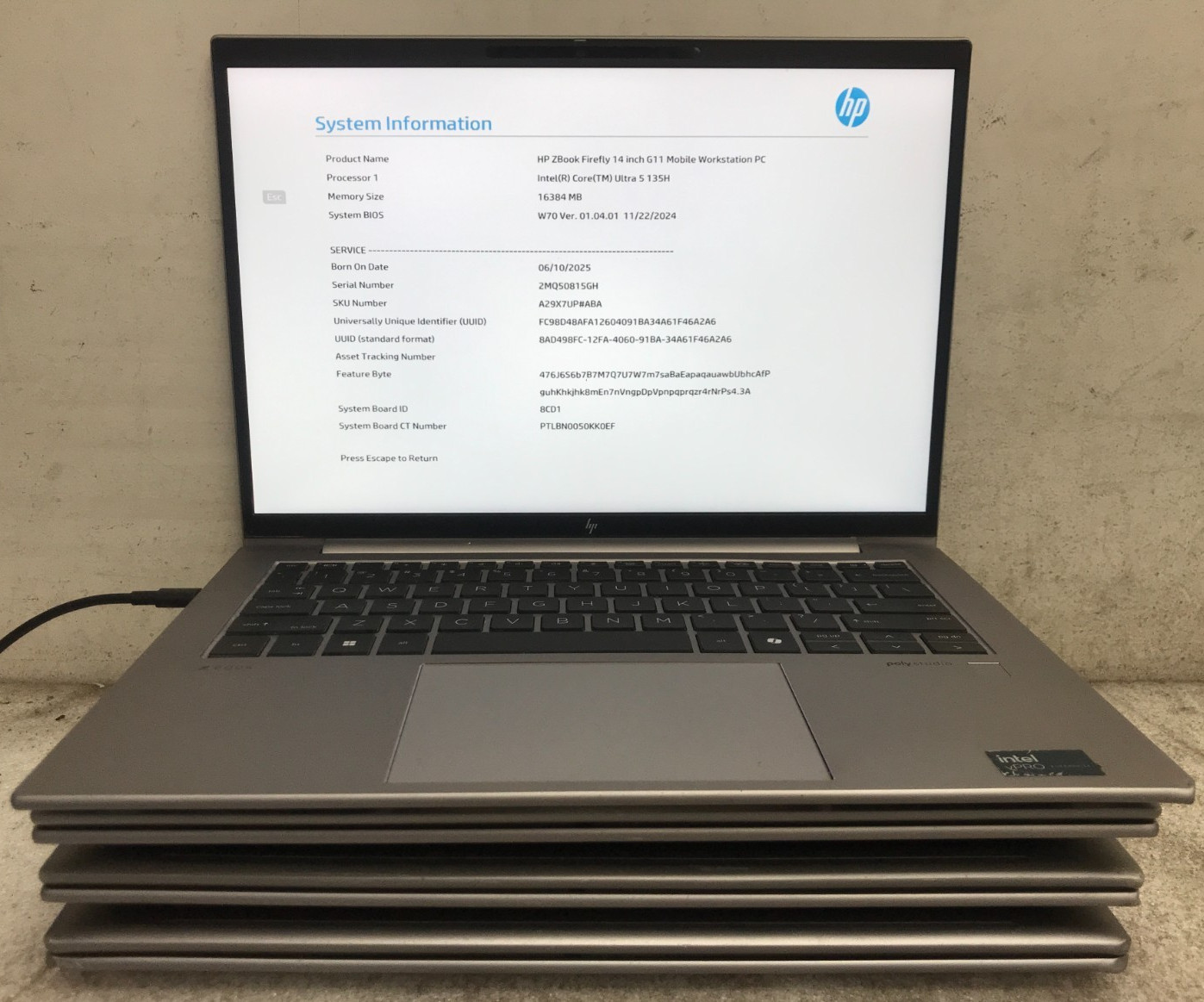 Lot Of 4 / HP ZBook Firefly 14 G11 / Intel Core Ultra 5 135H / No RAM / No SSD