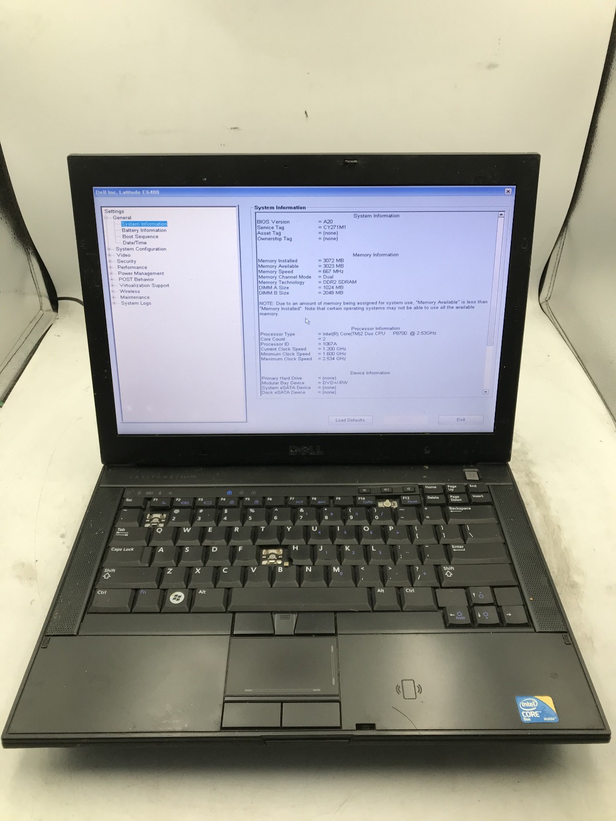 DELL LATITUDE E6400 – BOOTS TO BIOS – INTEL 2 DUO P8700 – 3GB RAM – READ DESC-BB