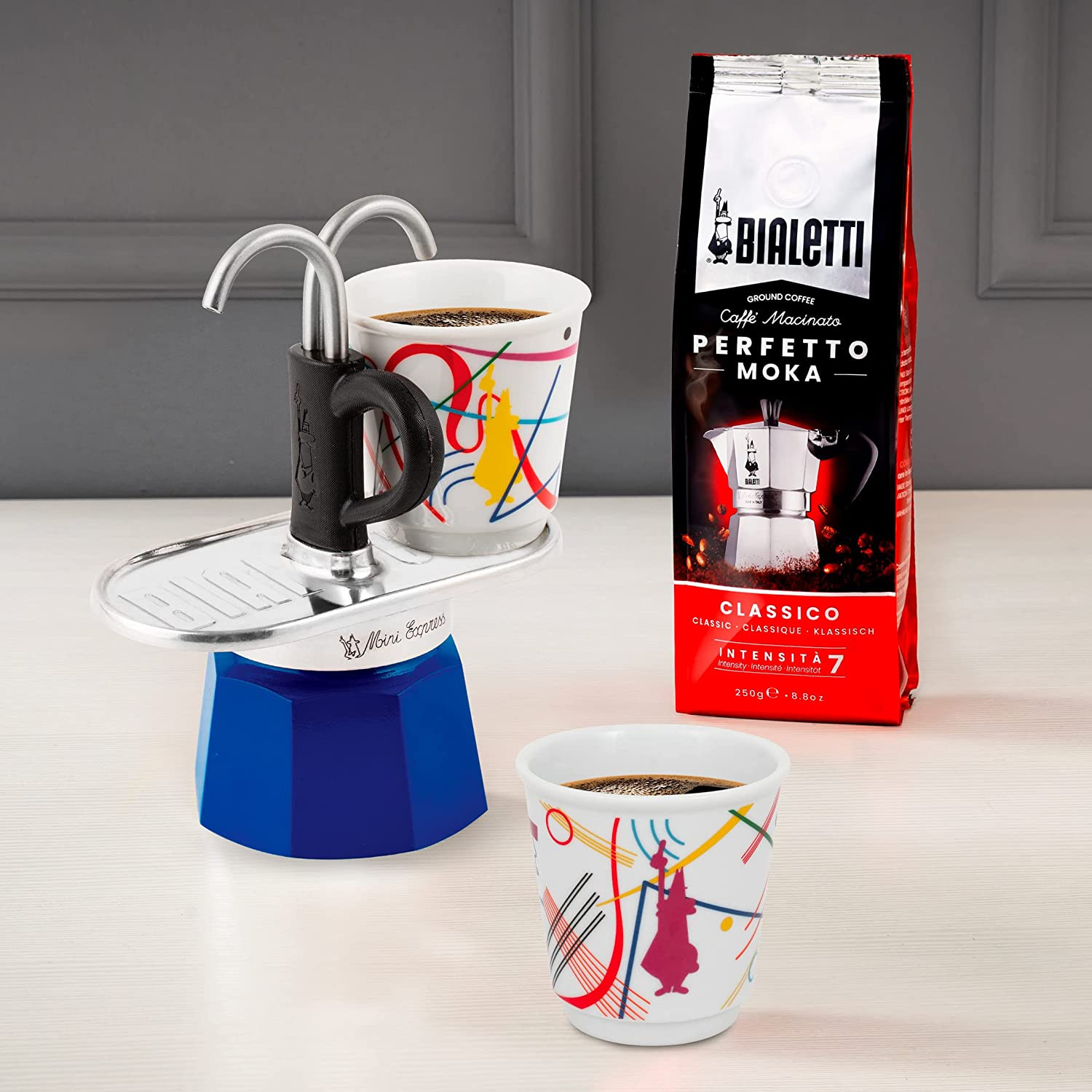 – Mini Express Kandinsky: Moka Set Includes Coffee Maker 2-Cups (2.8 Oz) + 2 Sho