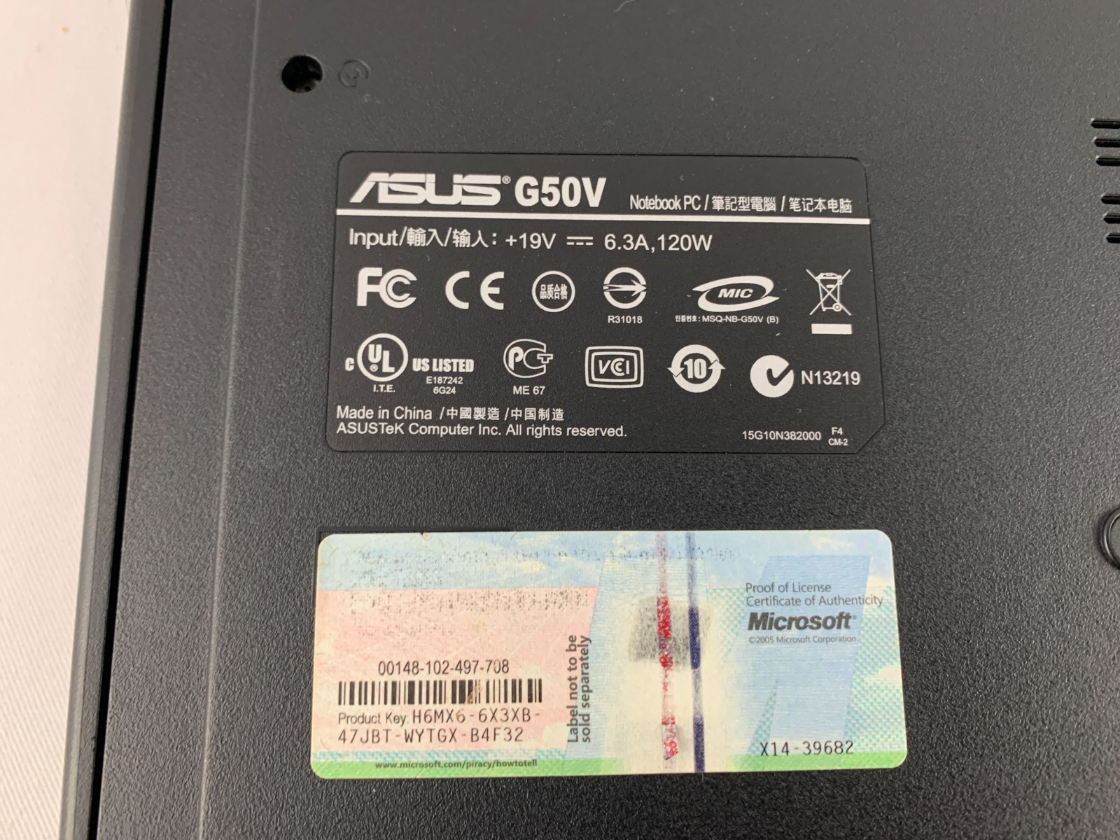 Asus ROG G50V Laptop For Parts/Repairs, Damaged Screen, No HDD, Good Battery