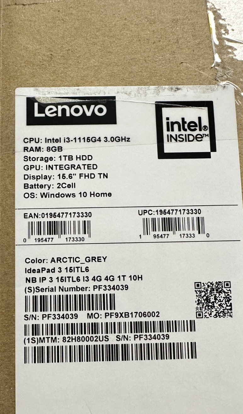 Lenovo IdeaPad 3-15ITL6 15.6″ i3-1115G4 11th Gen 3.0GHZ 1 TB 8GB RAM Win10H