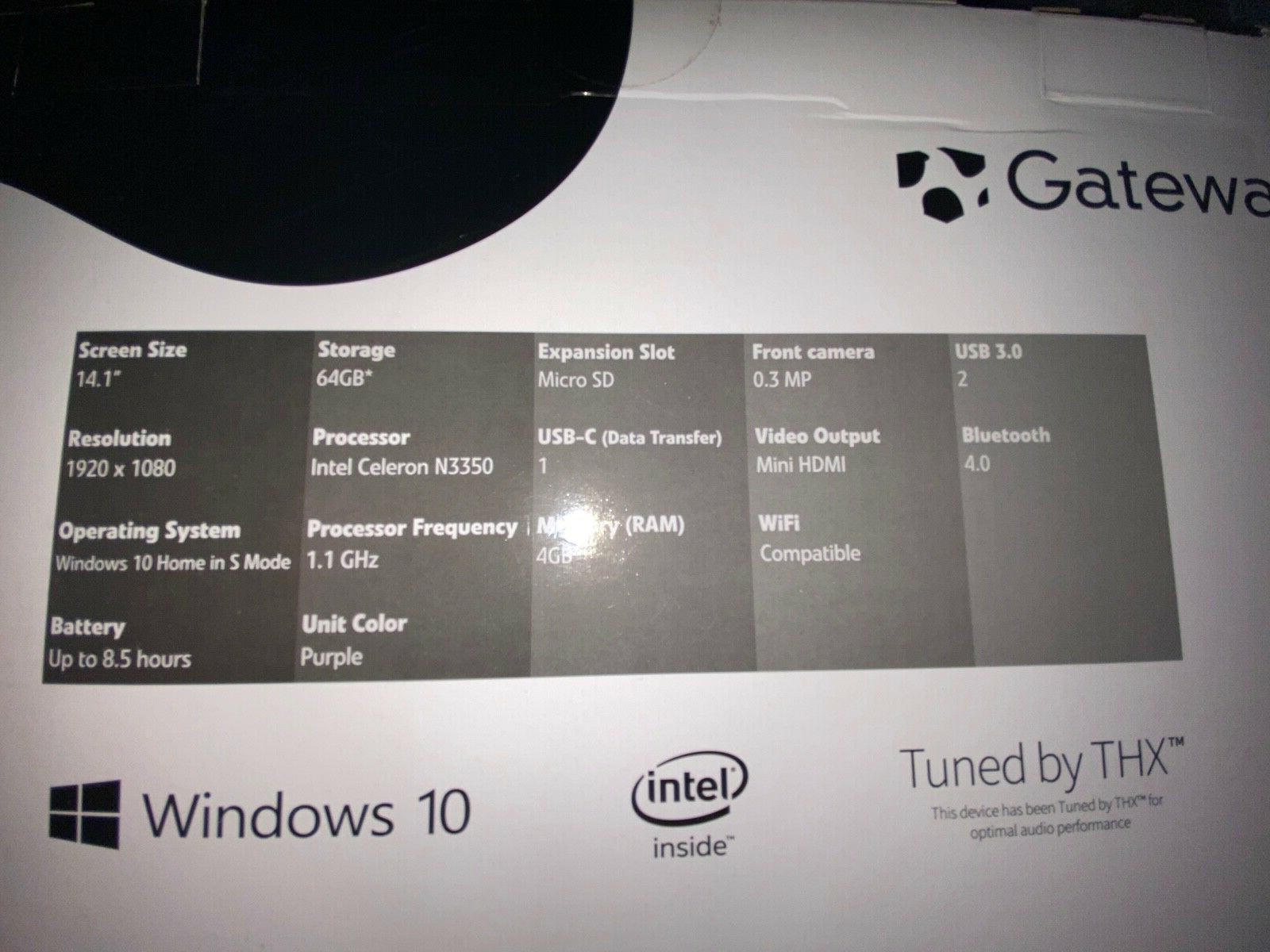 Gateway GWTN141-1PR 14.1″ FHD Slim Notebook, Intel Celeron N3350, 4GB RAM, 64GB