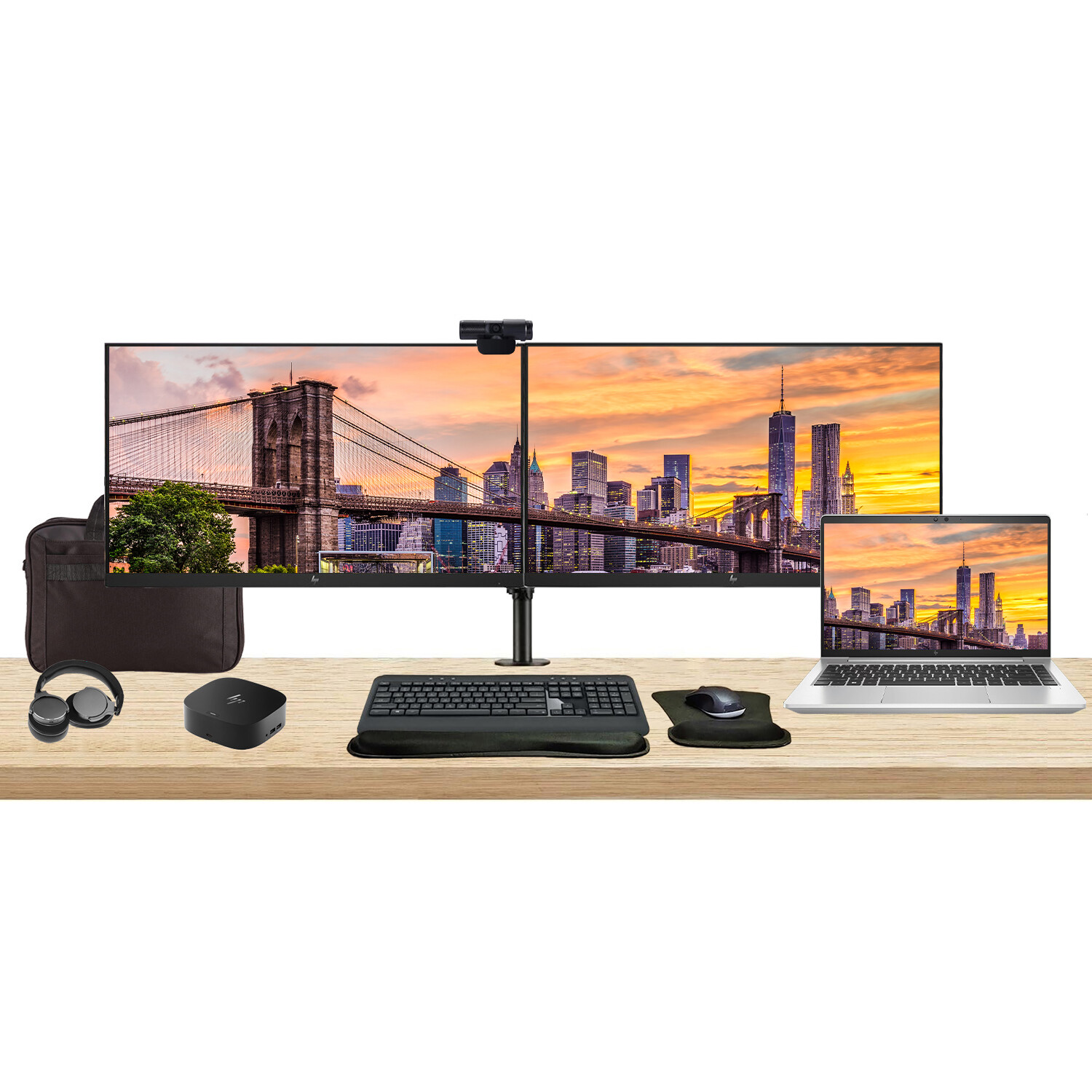 HP EliteBook 645 G10 14″ Ryzen 7, Notebook with 2 x EliteDisplay E27 27″ Monitor