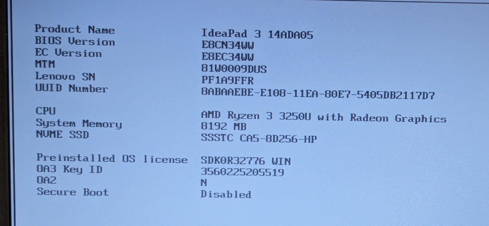 Lenovo IdeaPad 3 14ADA05 14″ Laptop Ryzen 3 3250U 8GB RAM 256GB NVMe Windows 11