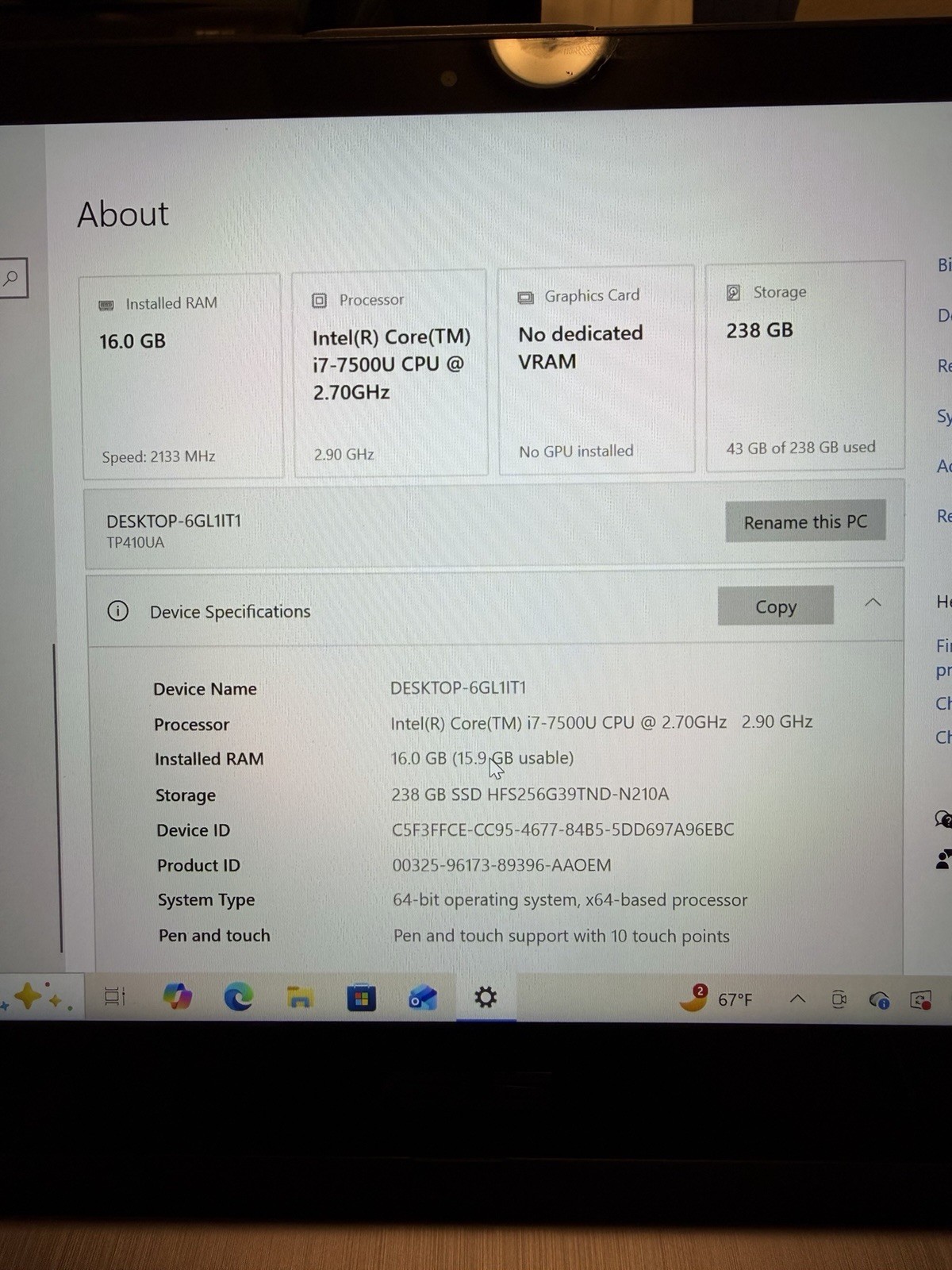 ASUS VivoBook Flip 14 Intel Core i7-7500U 16GB RAM 256GB SSD Touchscreen TP410U