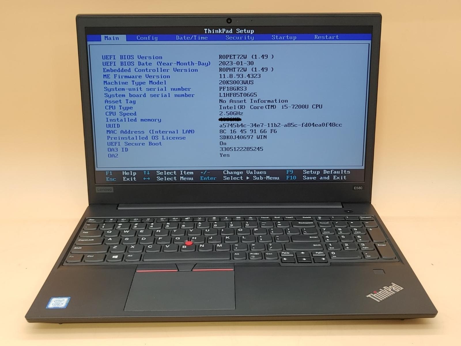 Lenovo ThinkPad E580 15.6″ Intel Core i5-7200U *NO RAM/NO HDD/NO AC*