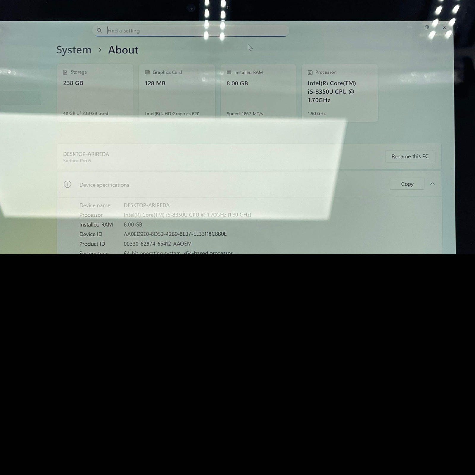 Broken Microsoft Surface Pro 6 1796 12.3″ i5-8350U 1.7GHz 8GB RAM 256GB SSD Bad