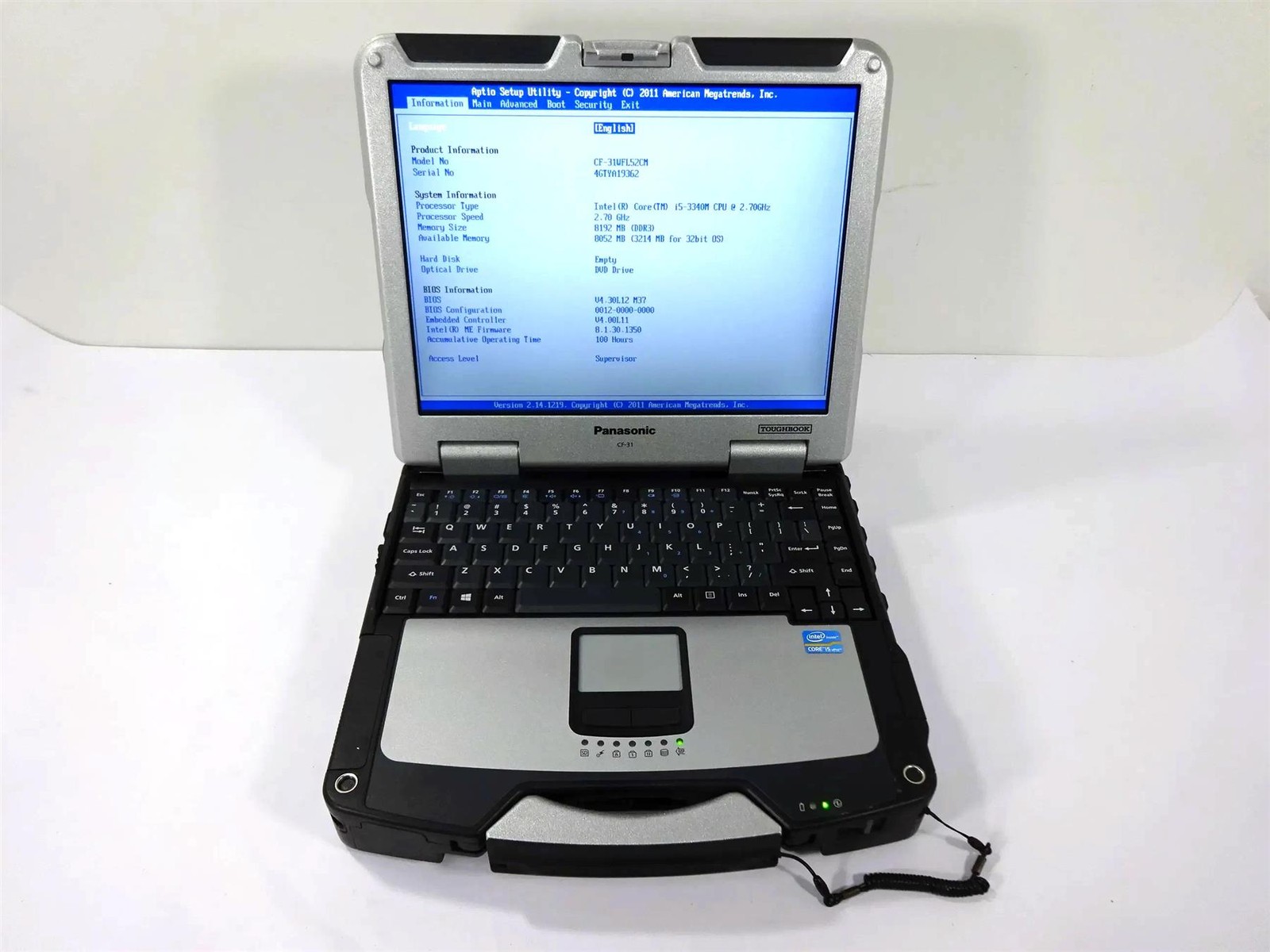 Panasonic CF-31 Core i5-3320M 2.6GHz 8GB DDR3 – No HDD – Usage : 100 Hours