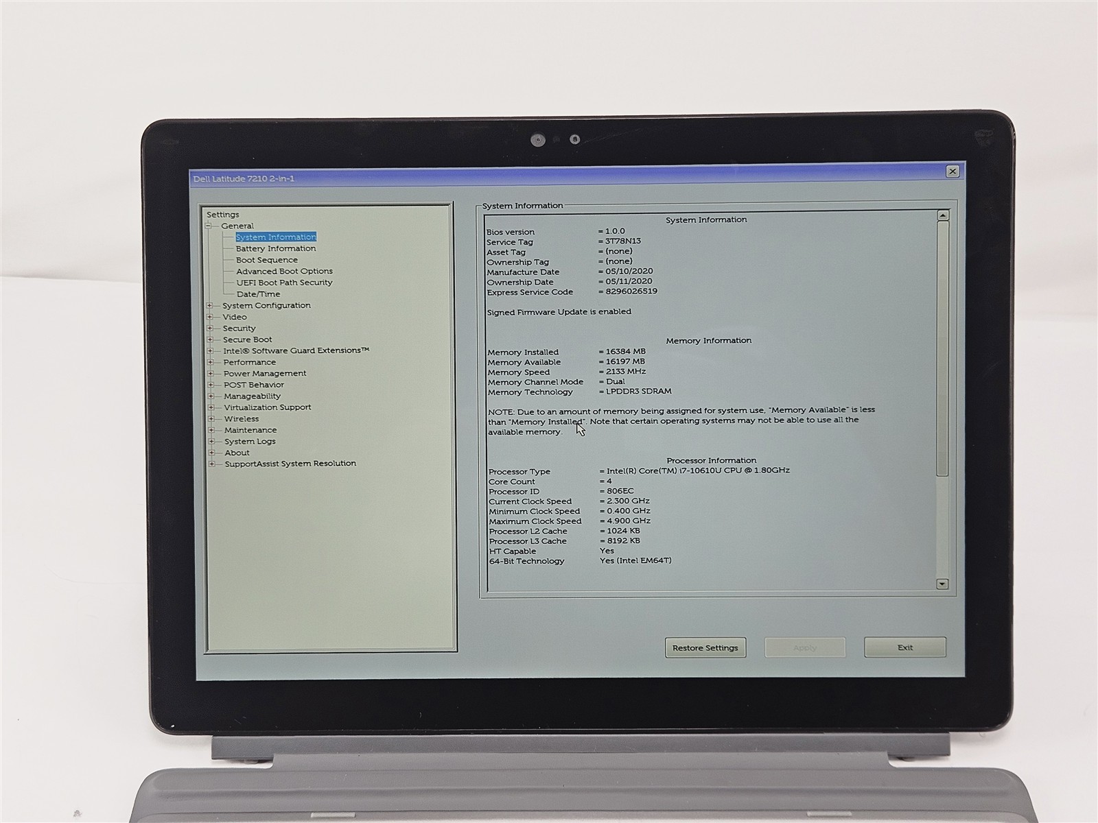 Dell 12.3″ Latitude 7210 Intel Core i7-10610U 16GB 256GB SSD Display