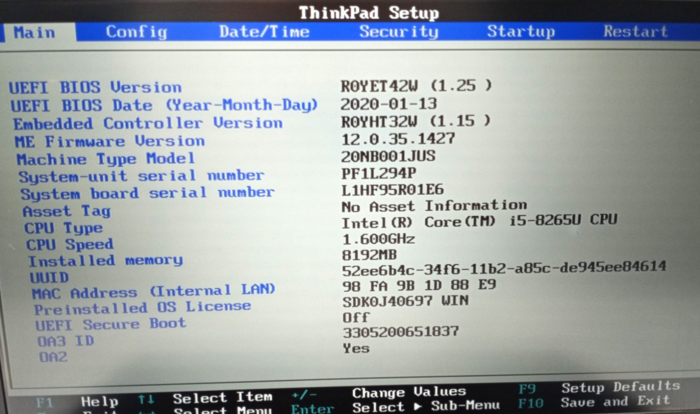 Lenovo ThinkPad E590 15.6″ i5-8265U@1.6GHz 8GB RAM 256GB NVMe Win 11 Pro MC758*!