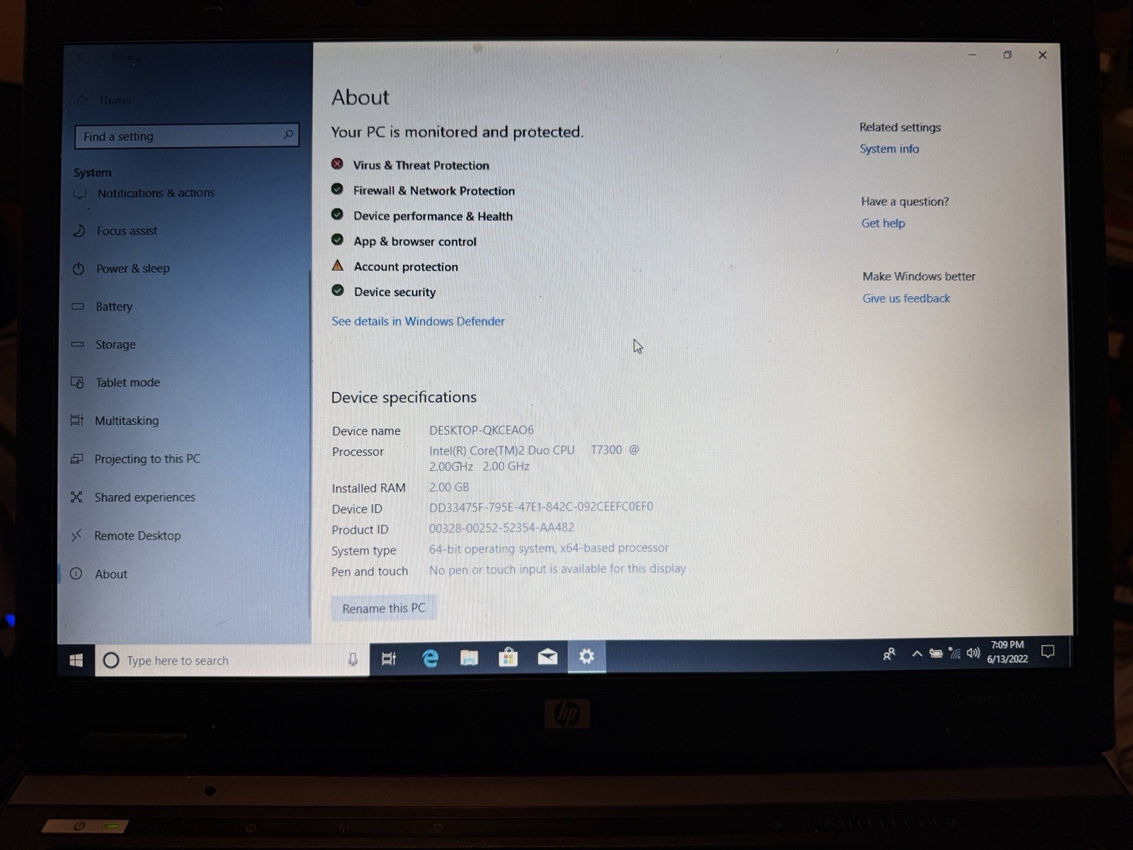 HP Compaq 6710b 15.4″ Laptop Intel Core 2 Duo 2GB RAM 110GB HDD Windows XP -RR