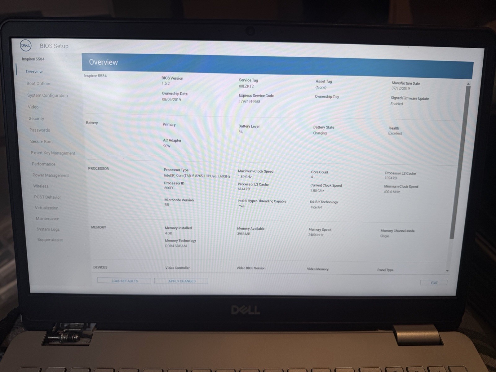Dell Inspiron 5584 | i5-8265U 1.60GHz | NO RAM | NO SSD